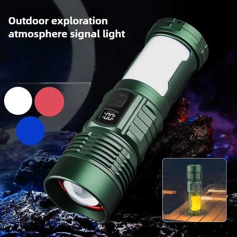 Multifunctional portable strong light flashlight telescopic zoom usb rechargeable multi-light source camping light with flame XJ250529