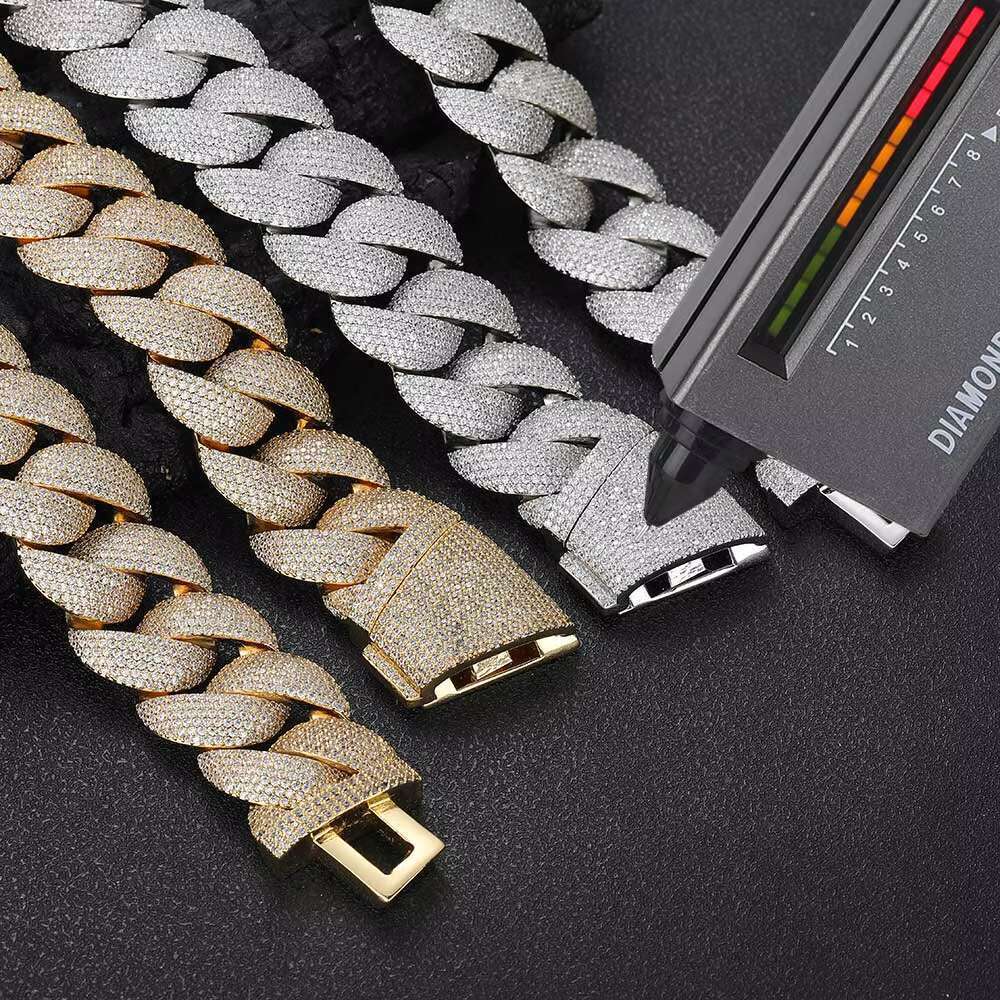 NUOYA 22mm VVS Moissanite Cuban Link Chain Necklace Fine Jewelry 925 Sterling Silver Fully Ice Out Cuban Link Chain for Women