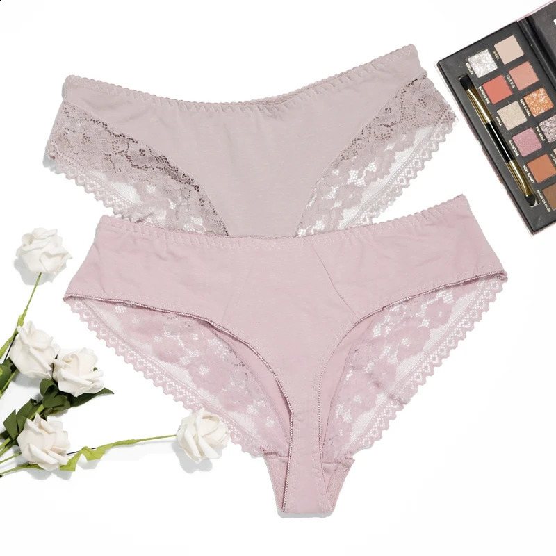 BEAUWEAR 2pcsLot female lingerie 0XL5XL large size thong pantys for women plus lace thin cotton Gstring briefs solid 250526