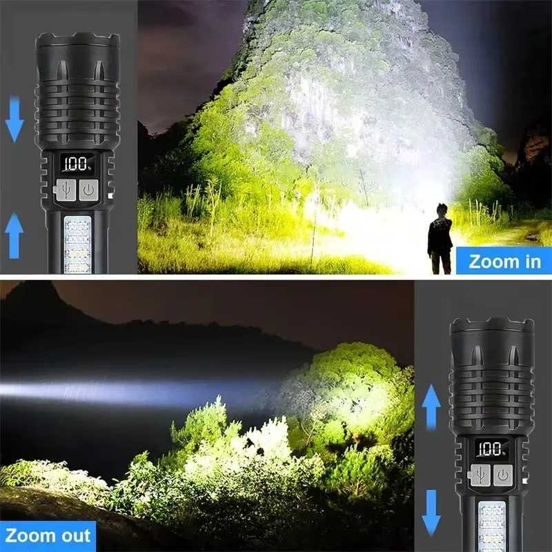Heinast High Power LED Flashlight Powerful TYPE-C Rechargeable COB Flashlight With Side Light Torch For Outdoor Camping Hiking XJ250529