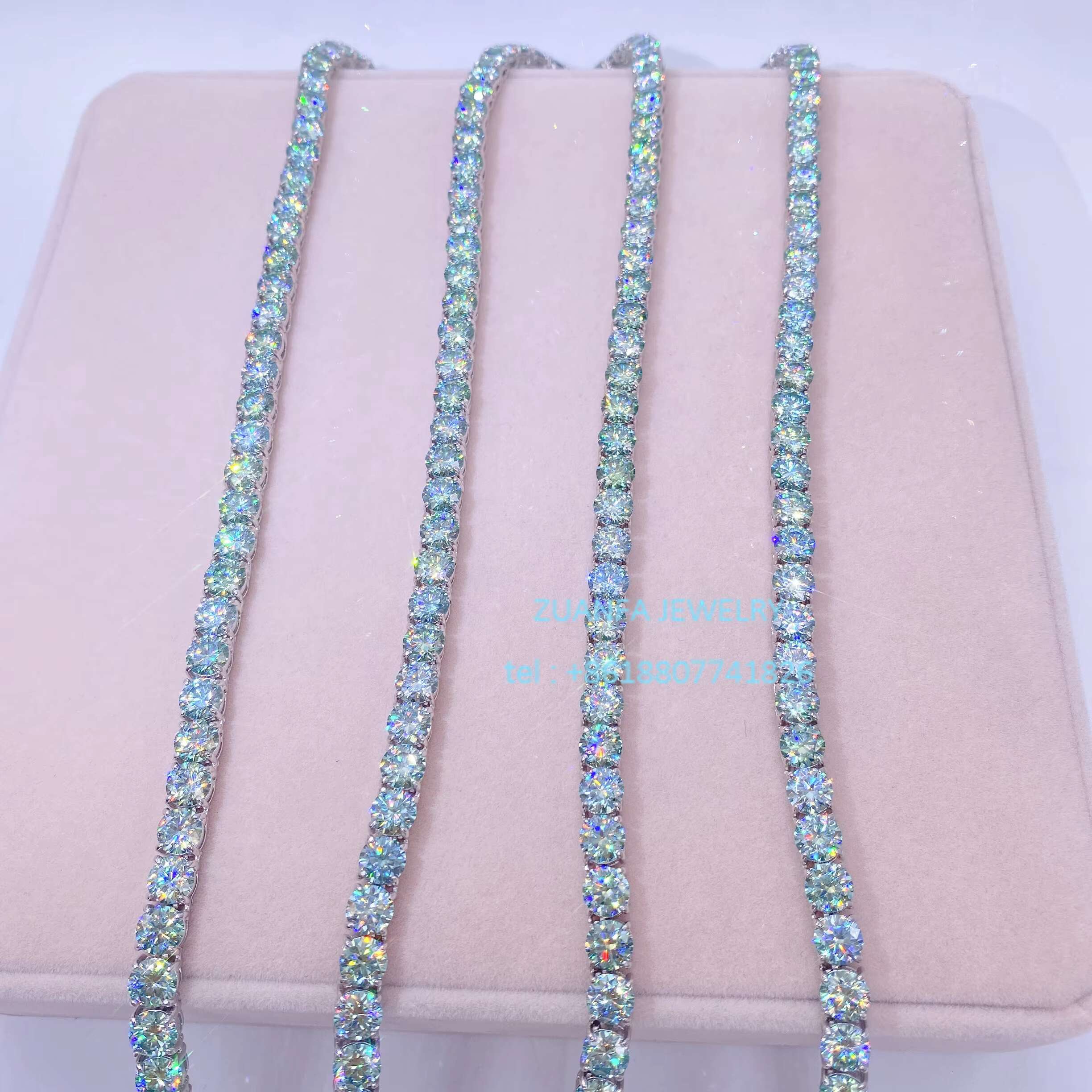 Hot Sale Sterling Silver 925 Green Blue Moissanite Diamond Tennis Necklace