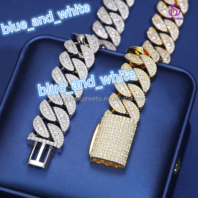 20mm Moissanite Cuban Link Necklace 925 Sterling Silver Bling Vvs Prong Chain Cuban Chain Gift for Dearling