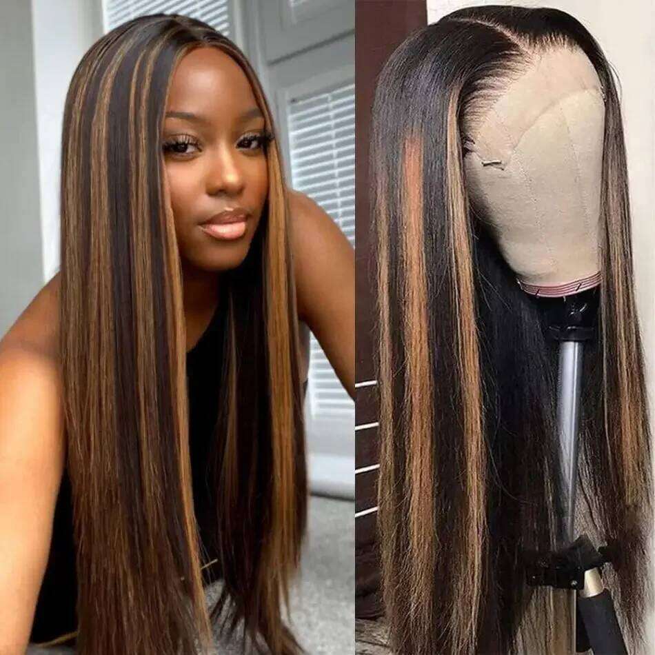 P427 Highlight Ombre Colored Straight lace front wigs 30 36 Inch 13x6 hd Lace Frontal Human wig 100% human Hair For Women