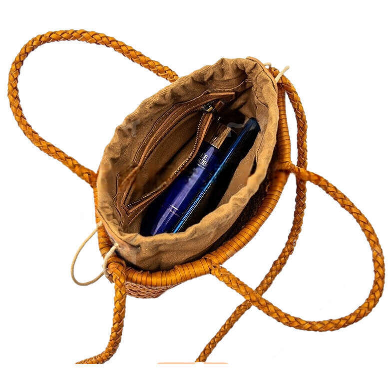 Tote Bag Braided Handbag New French Style Basket Handbag Genuine Leather Handwoven Tote Versatile Natural Color Crossbody Bag Shoulder Bag