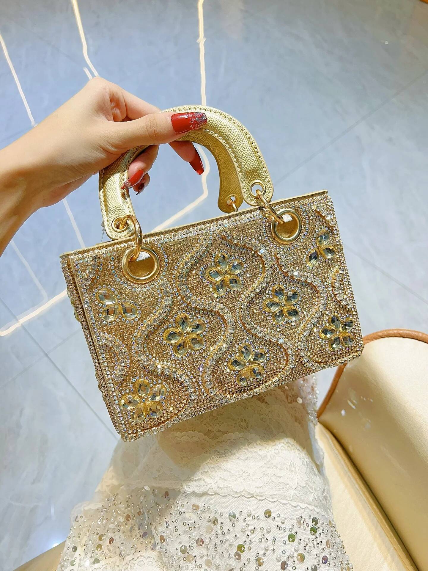 Handmade Light Evening Handbag Shoulder Crossbody Dinner Shiney Dia Decoration Fashion Women Party Bag