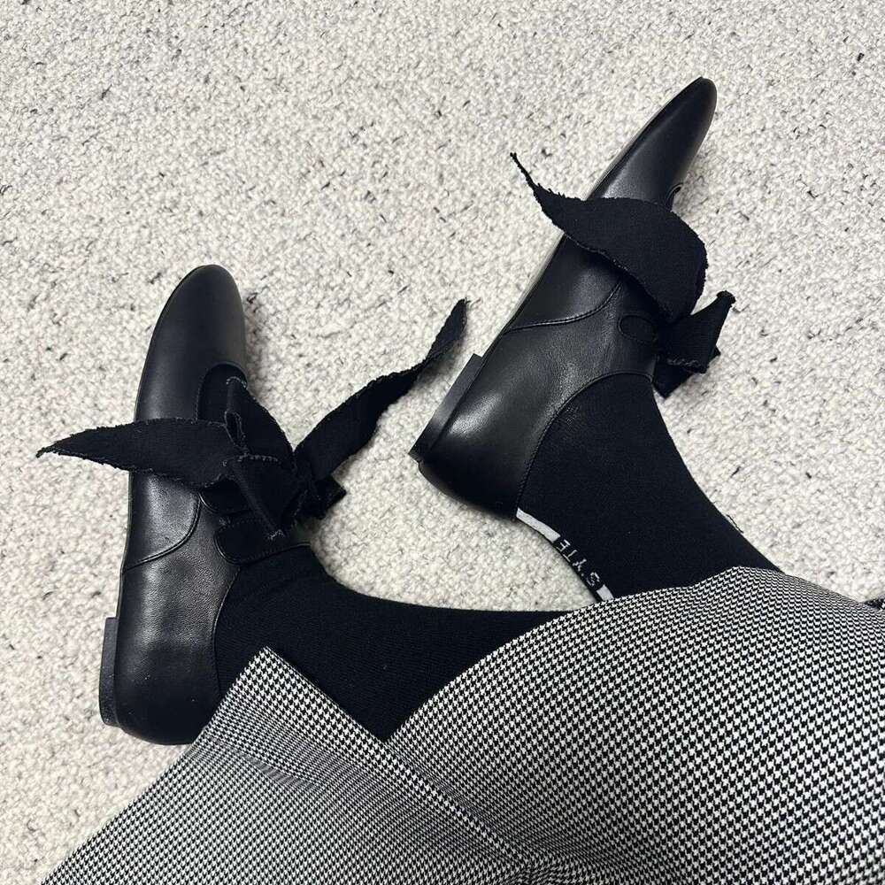Genuine Leather Niche Detachable Bow Strap Two-Way Flat Ballet for Women Spring Autumn Mary Jane Shoes