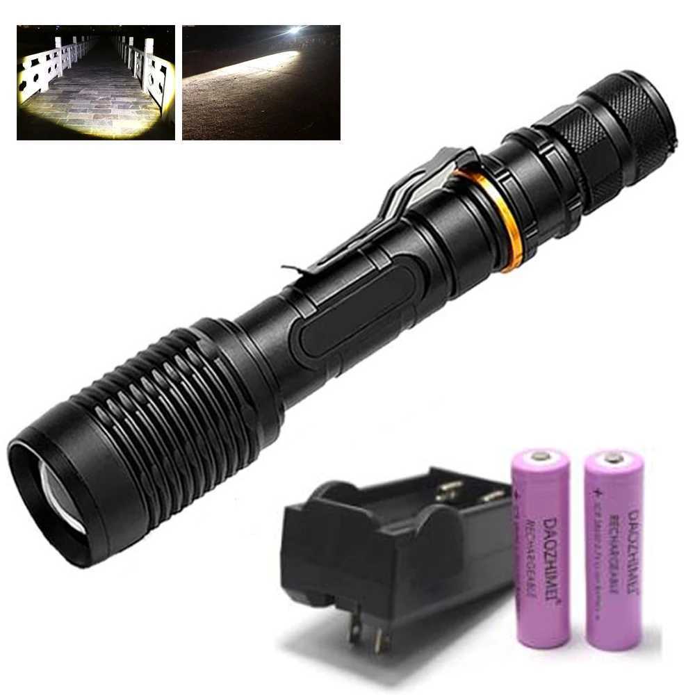 10W Portable Camping Lantern Zoom LED Flashlight Self Defense Tactical Zoomable Torch Lamp hunting Light uses 2*18650 BatteryXJ250529