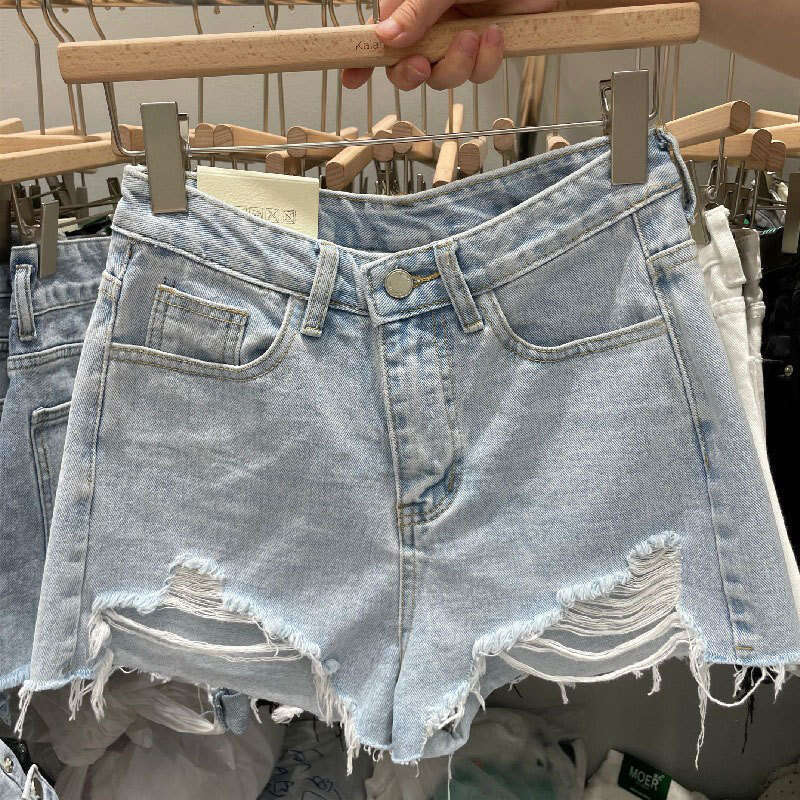 Shorts Women Denim Shorts Denim Shorts Internet Celebrity INS Style New Plus Size Loose Fit Curvy Women Korean Version Line Ripped Hot Pants For Summe