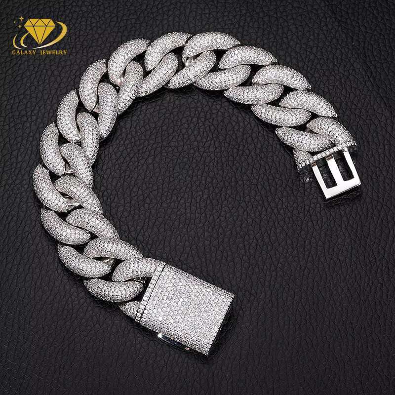 Iced Out 925 Sterling Silver Vvs Moissanite Diamond Rapper Jewelry for Men Five Rows Hip Hop Miami Cuban Link Chain Bracelet