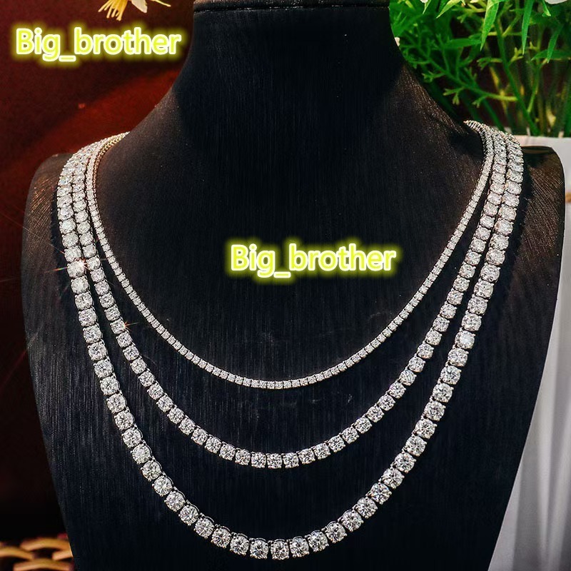 S925 Sterling Silver Moissanite Tennis Chain Inlaid with VVS Moissanite Hip-hop Bracelet Luxury Necklace