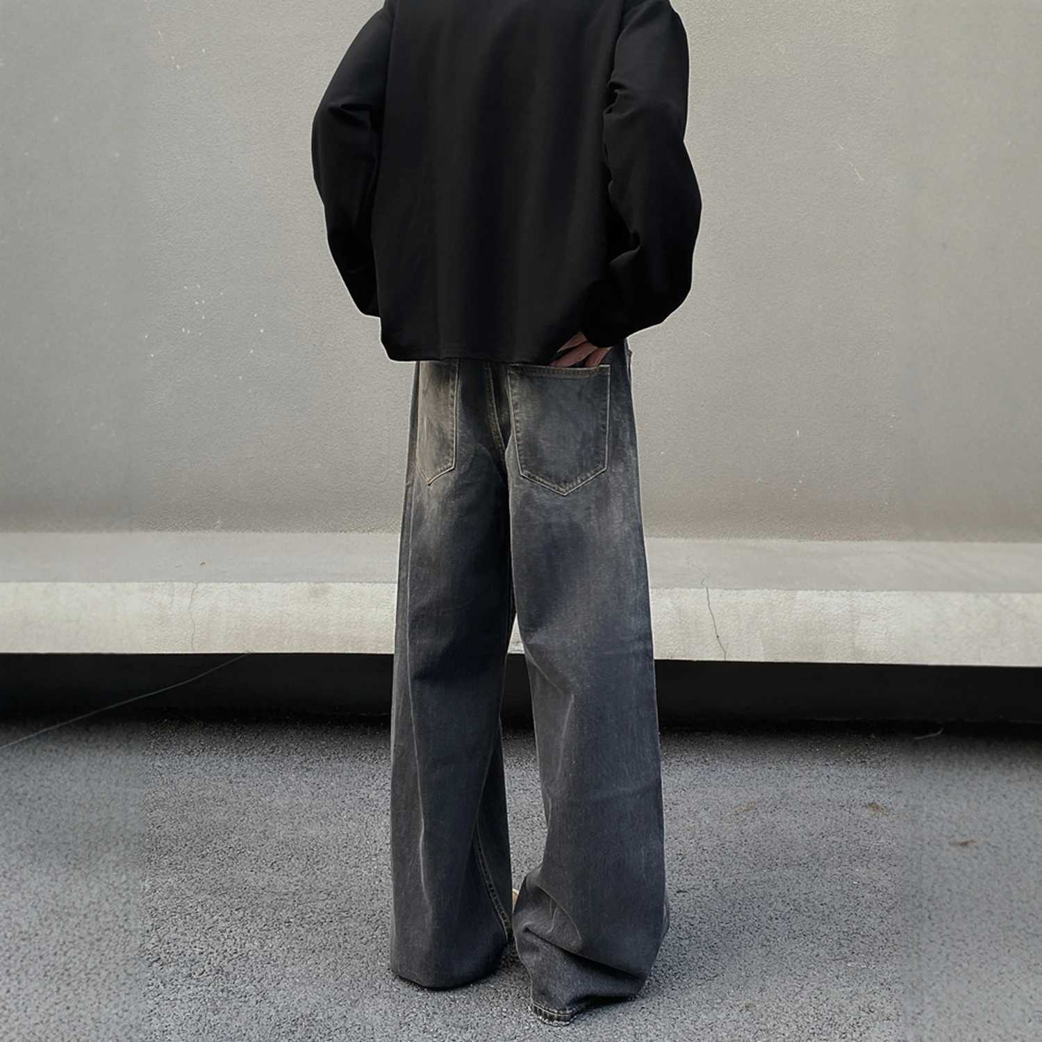 Vintage Distressed Mens Baggy Straight Jeans Fashion Korean High Strt Denim Pants Strtwear Male TrousersC250528