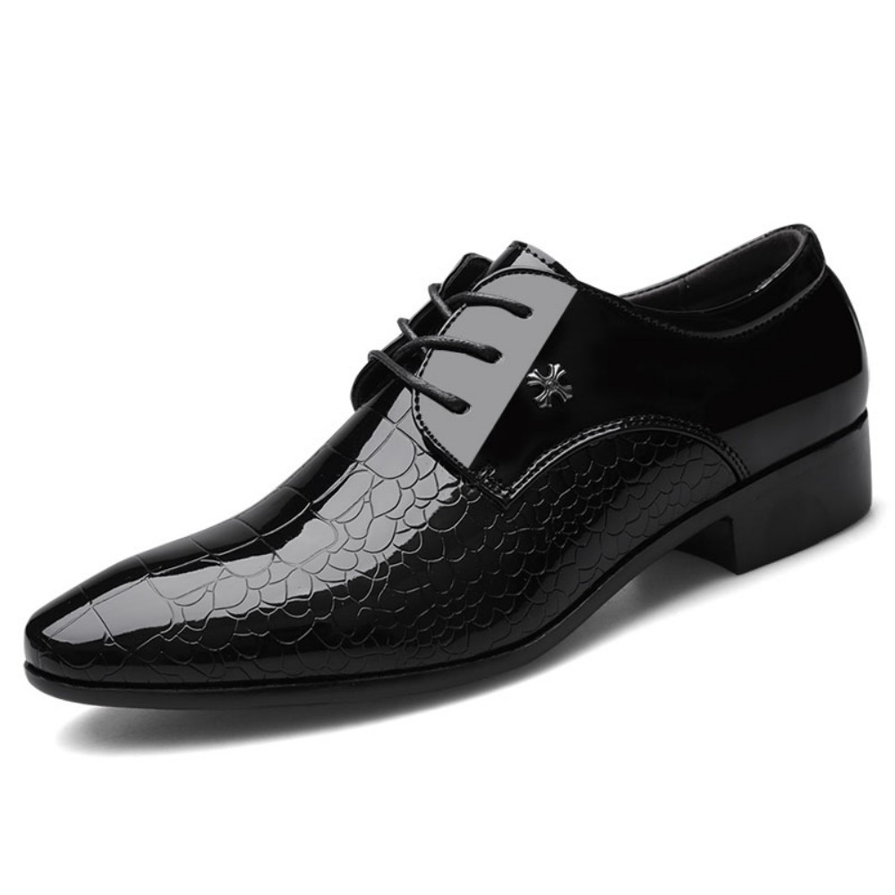 Men's Dress Shoes Business Oxford Shoes Cracked Stripe Casual Lace Up Crocodile Stripe Pattern Mens Derbys Shoes For Men Father's Day Gift