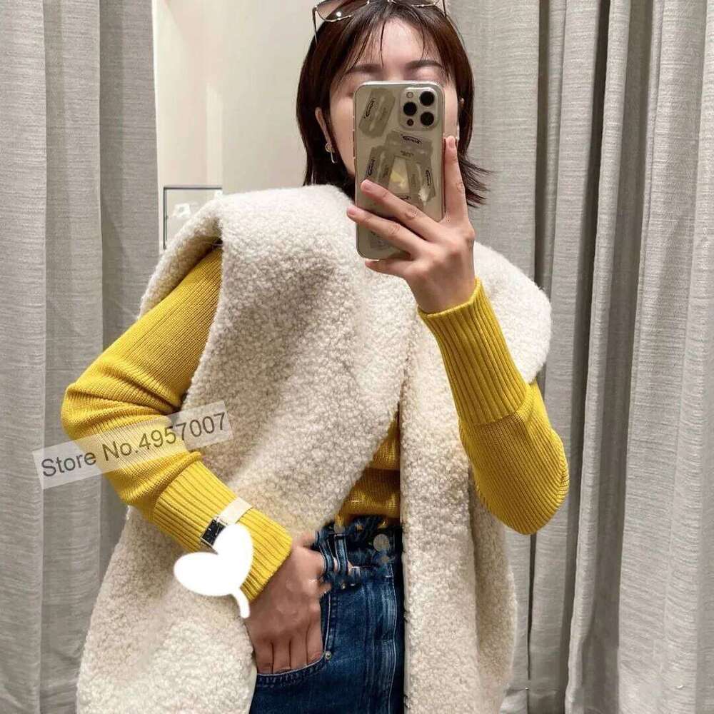 Ladies Wool Blend Sleeveless Jacket - Women Simple Style Round Neckline Vest Coat