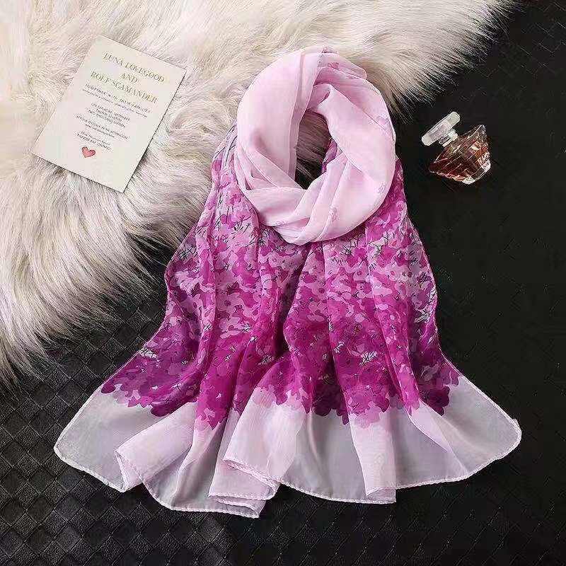 K868 New Korean chiffon spring and autumn scarf women's printed silk scarf summer long sunscreen shawl gauze scarf beach towel