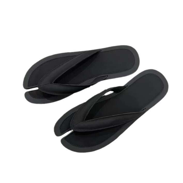 Genuine Leather Niche Design Pig Trotter Split Toe Flip-Flops for Women, Summer New Beach Flat Sandals, Roman Style Cool Slippers