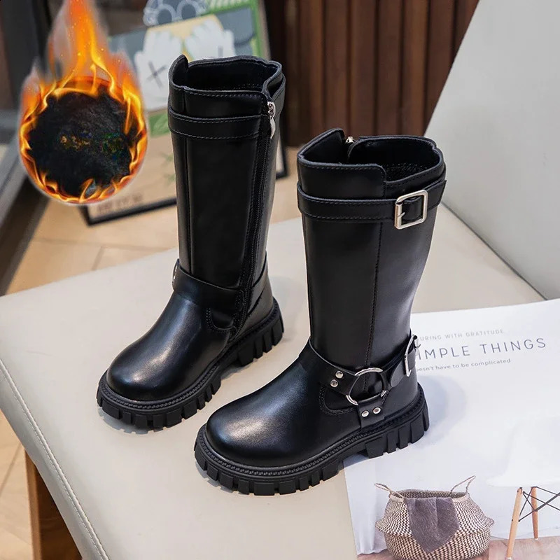 Kids Shoes Boots for Girl Black Classic Childrens Winter Boots Simple Versatile Princess Fashion Cotton Boots Causal Round-toe 250527