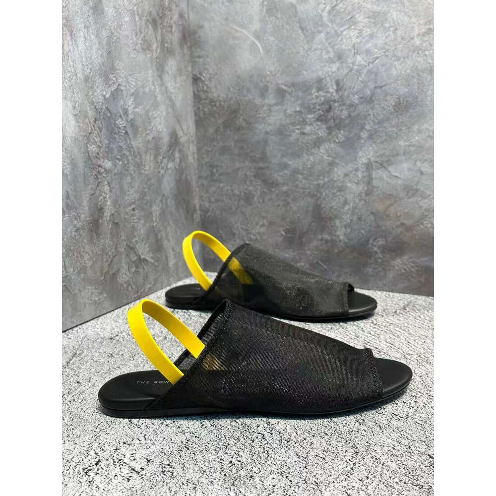 Niche Design Mesh Semi-Transparent Breathable Flat Back Strap Sandals for Women Summer New Open-Toe Half Slippers