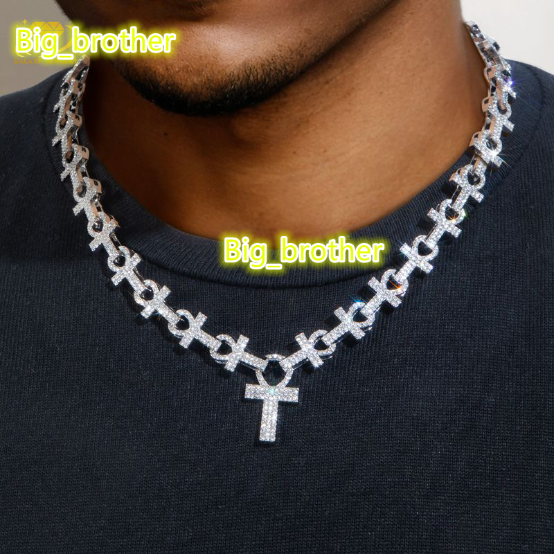 New Arrivals Hiphop Jewelry Iced Pass Test 925 Silver Rhodium/Gold/Rose Gold 16mm Cross Necklace Vvs Moissanite Cuban Link Chain
