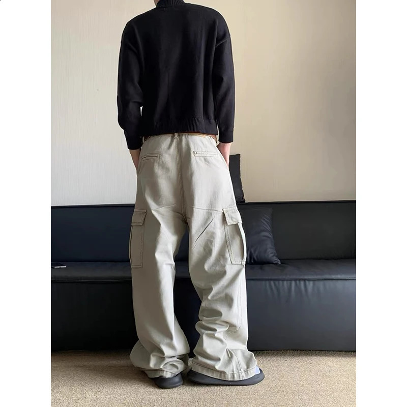 American Retro 2000s High Waist Full Length Jeans Pockets Hip-hop Baggy Cargo Pants Mens Casual Y2K Grunge Street Denim Trouser 250526