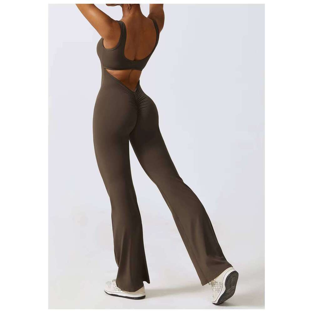 Hollow Out Beauty Back Women Tight Peach Butt Running Fitness Yoga Bodysuit Jumpsuit