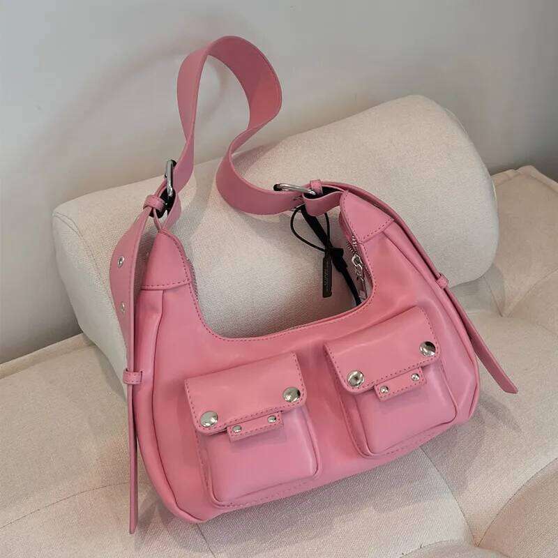 PU Leather Shoulder For Women Causal Handbags And Purse Female Designer Hobos Bag Small Brand Crossbody Bags Pink