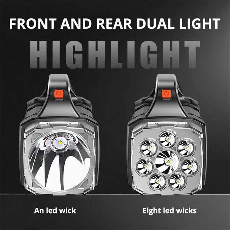 2025 Powerful LED Flashlight USB+Solar Rechargeable Flashlight COB Outdoor Camping Torch Portable Searchlight Power Bank Outdoor XJ250529