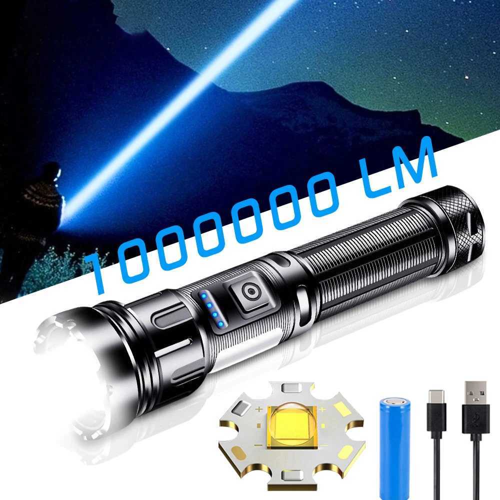800 Meters Long Throw LED Flashlight COB Work Light USB Rechargeable Spotlights 1000000 Lumens White LED Tactical Flashlights XJ250529