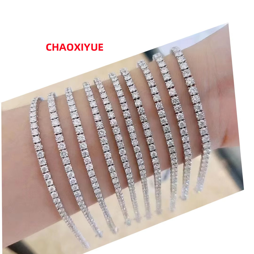 New Round Design 3mm 6.5inch Necklace Hip Hop 925 Sterling Silver Moissanite Bracelet Tennis Chain