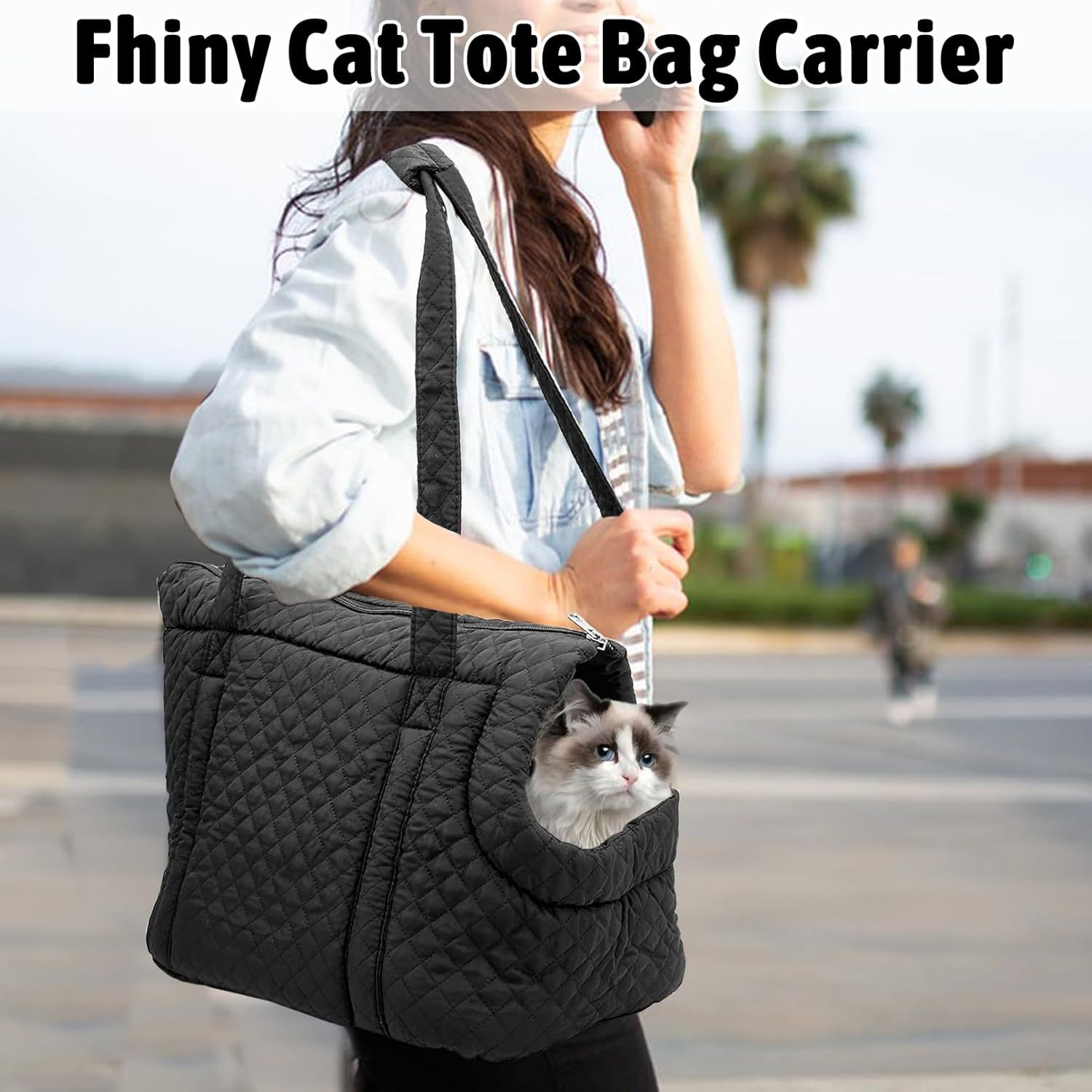 Quilted Soft Pet Carrier Tote Bag for Small Dogs & Cats - Breathable Travel Shoulder Purse with Cozy Bed, Portable Puppy Kitten Handbag
