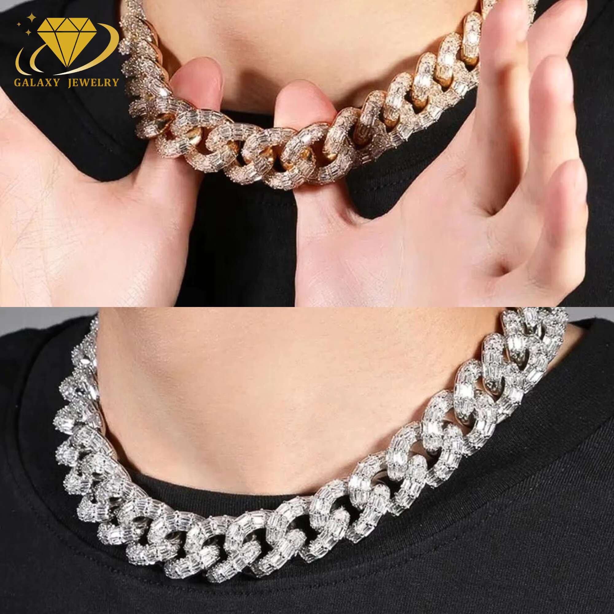 6mm-20mm Baguette Cut Miami Cuban Chains Bling Chain Vvs Moissanite 925 Sterling Sliver Cuban Link Chain Mossante Jewelry