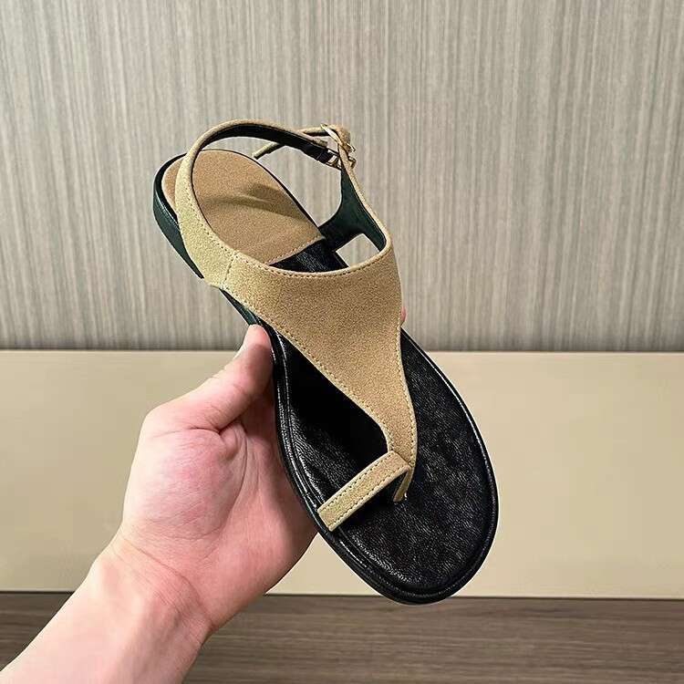 Sheepskin Version ~ Korean Style Round Flat Sandals for Women 2025 Summer New Faux Leather Toe Ring Slippers