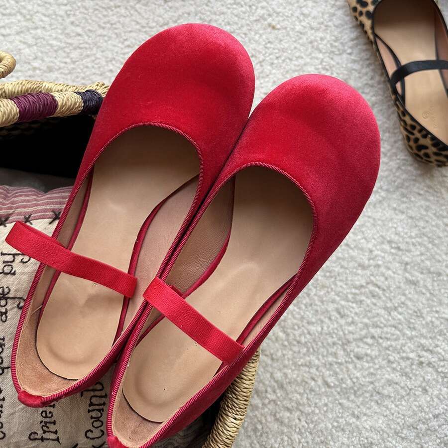 Genuine Leather Round Toe Leopard Print Shallow Mouth Mary Jane Shoes for Women Summer Autumn Ballet Flats