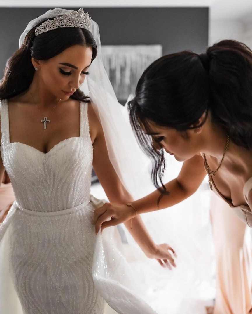 Elegant Mermaid Wedding Dress Sweetheart Neck Sleeveless Bridal Gowns Sequins Detachable Train Dresses Custom Made vestidos de novia