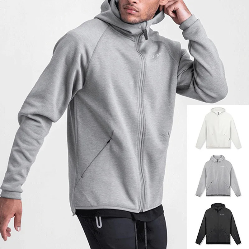 Mens Gym Sports Hoodies Cotton Elastic Hooded Male Fitness Loose Jackets Outdoor Zipper Coats Casual Workout Sportwear 250527