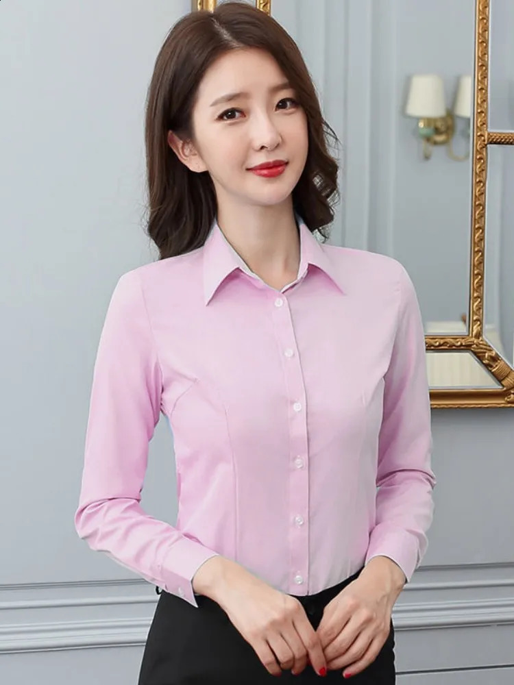 Fashion Women Shirt White Shirt Female Longsleeve Professional Shirt Formal Dress Large Size Work Clothes OL Button Womens 250529Z