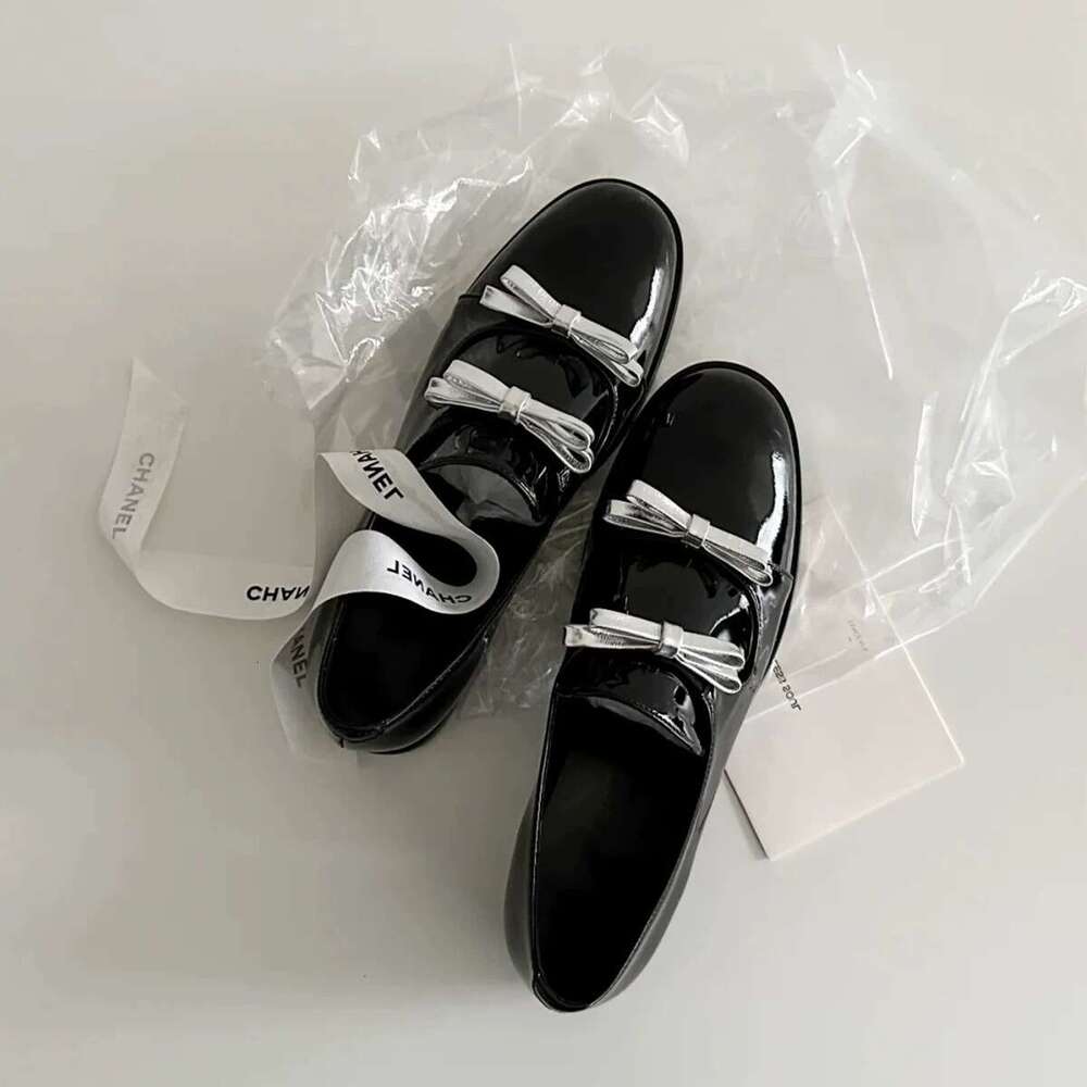Genuine Leather Double Bowknot Women's Loafers 2025 Spring New Chunky Heel Round Toe Mary Jane Shoes