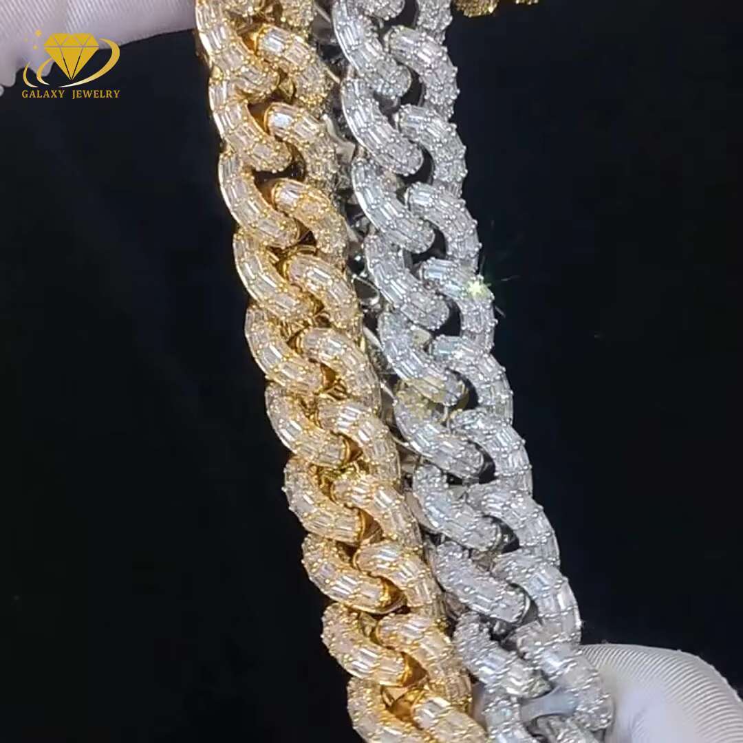 Trendy Mens Jewelry Miami Heavy Cuban Link Chain 20mm Bling Iced Out Moissanite Baguette Diamond Cuban Bracelet Necklace