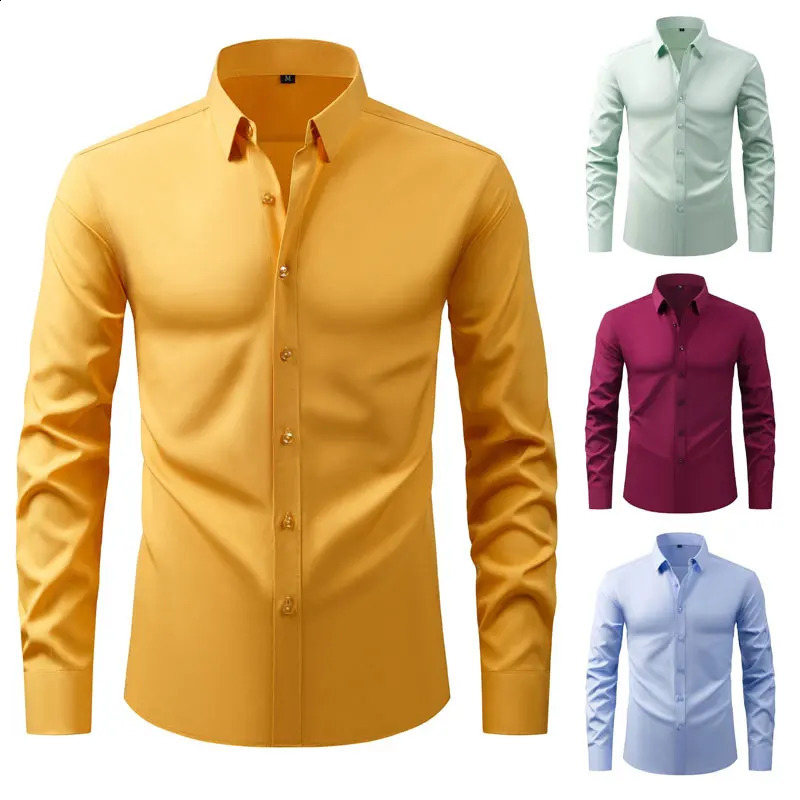 American size mens dress shirt long sleeve work clothes business casual free ironing breathable slim fashion big size 250527