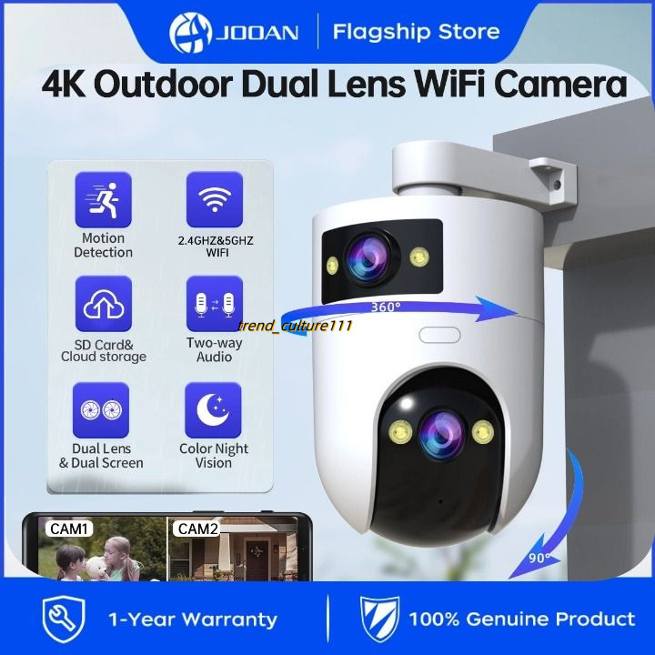 Jooan 4K Ultra HD Lens Dual Screen Wireless 1080P Waterproof Full-color Night Vision Indoor WiFi Security CCTV Camera