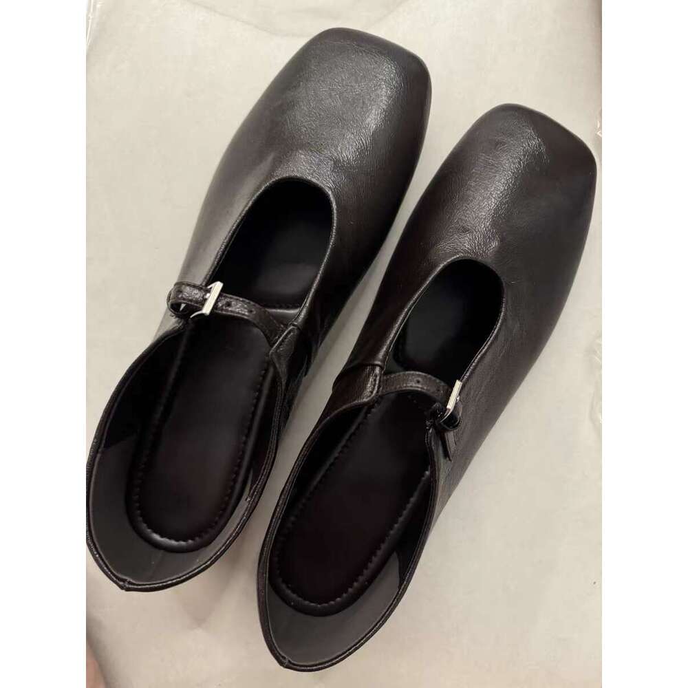 Genuine Leather French One-Strap Ballet Flats for Women 2025 Spring Square Toe Flat Mary Jane Shoes