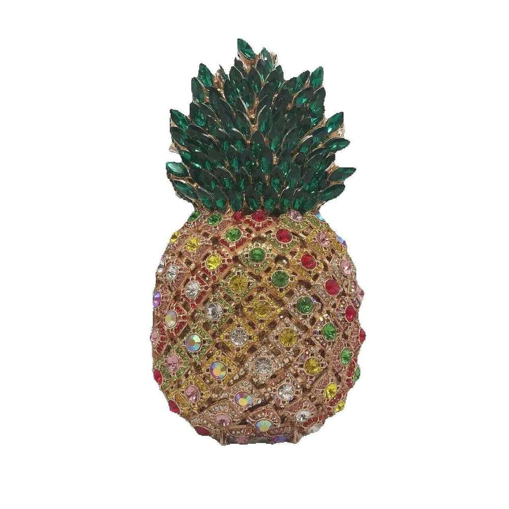 Designer Luxury Pineapple Fruits Unique Women Rhinestones Designer Handbags Crystal Party Prom Clutches Fashion Metal Chain Bags