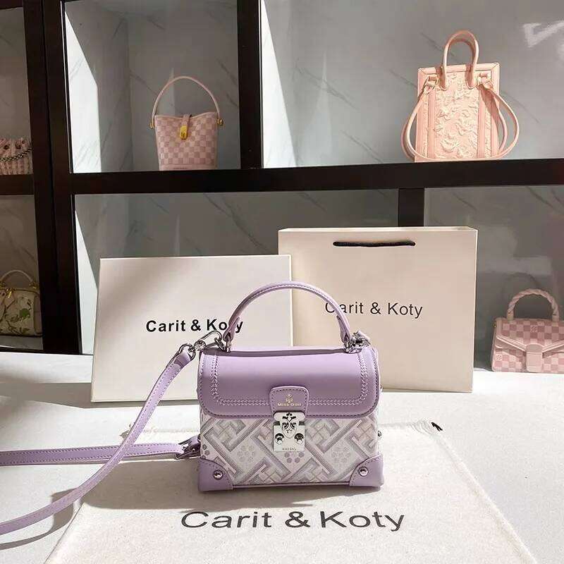 Fashion Purple Color Square Striped Women's Handbag High Quality Textured Leather Casual Lady Purse Crossbody Bag