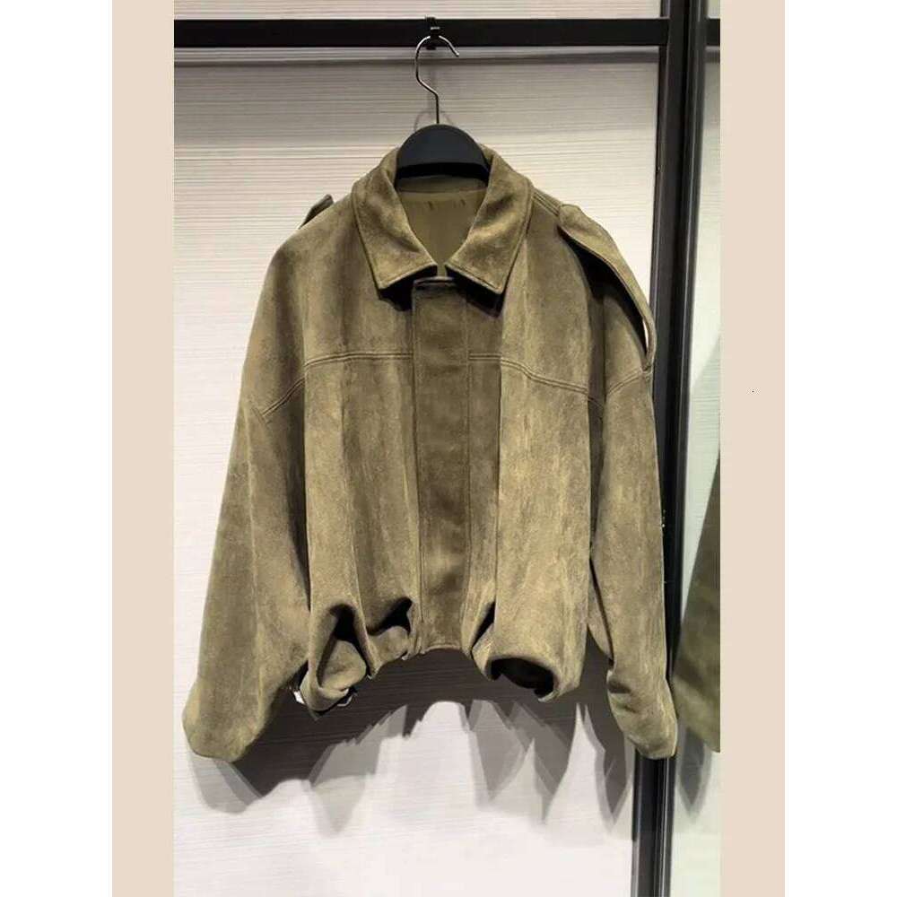 Street Women's Suede Bomber Jacket Fashion Lapel Zipper Full Sleeve Female Coats 2025 Spring Lady Casual Commute Vintage Outwear