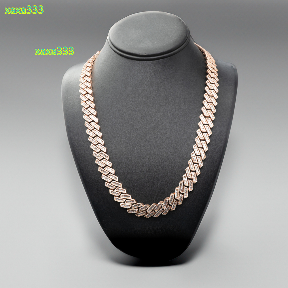 925 Sterling Silver Moissanite VVS Diamond Iced Rose Gold Plated Cuban Chain Necklace Custom Hip Hop Body for Men Women Weddings