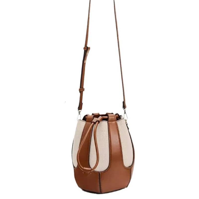 Women's Canvas Splicing Single Shoulder Commuting Crossbody Niche Bucket Bag