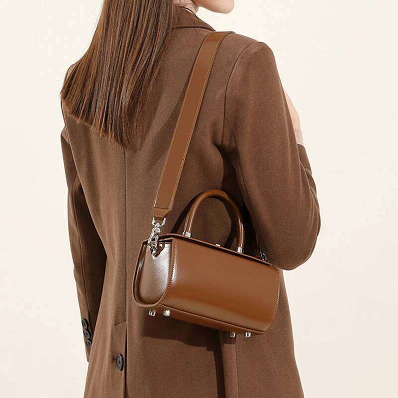 Toptrends Elegant Genuine Leather Handbags For Women 2025 Designer Top Handle Box Purses Ladies Shoulder Crossbody Bags