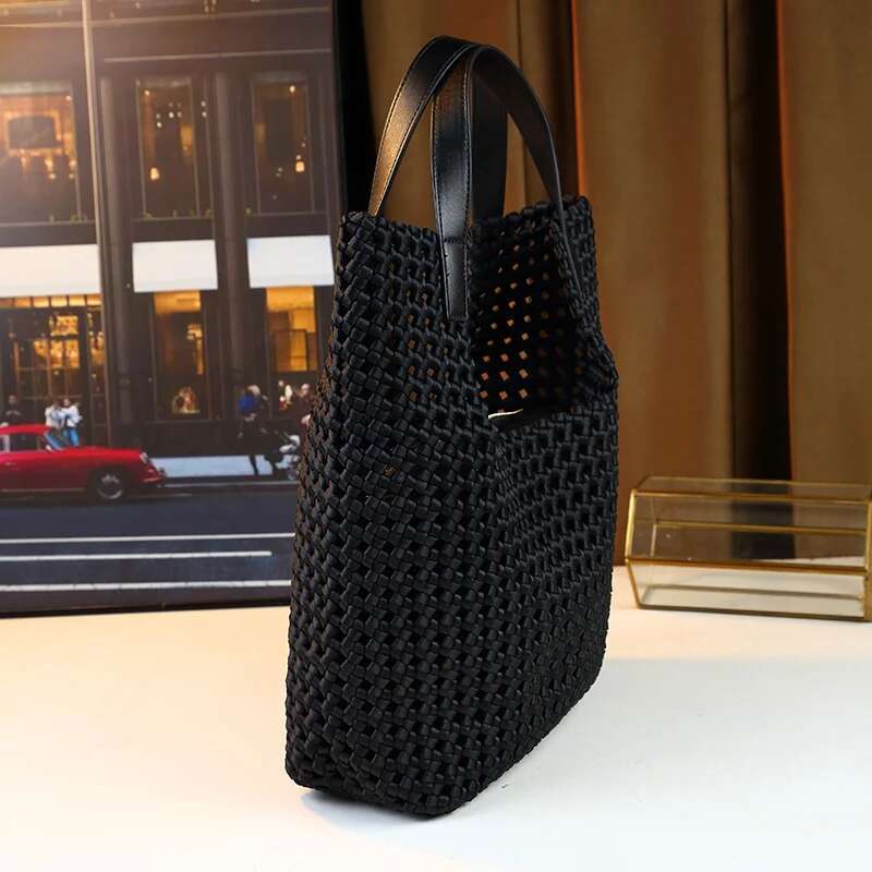 New Women's Hollow Woven Handbag Fashion Casual Commuter Mother-Child Basket Style Single Shoulder Underarm Trendy Bag