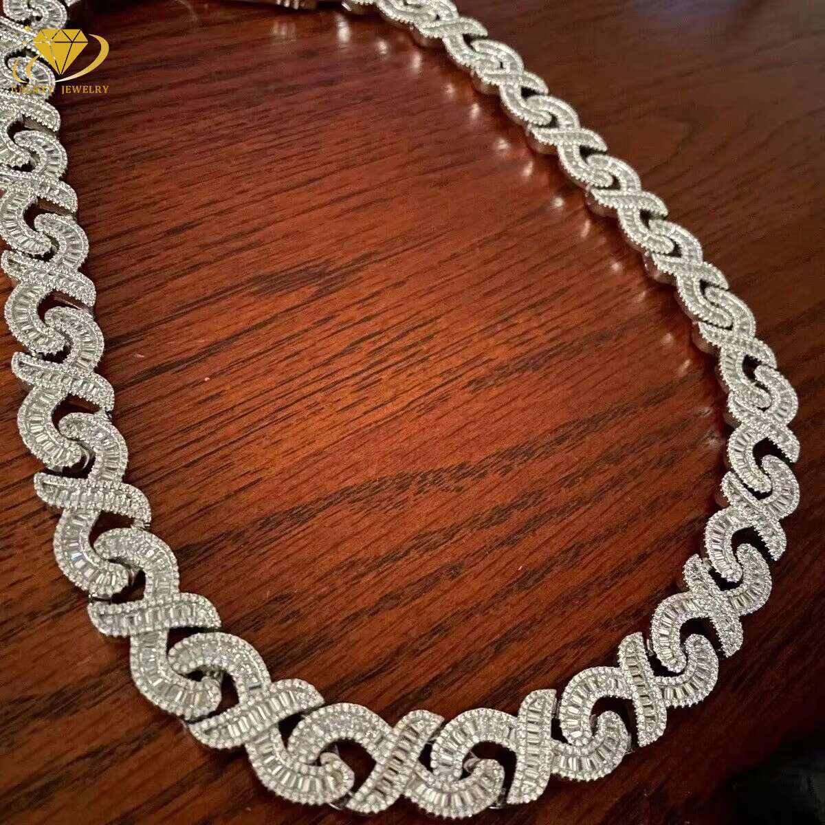 Hot Sale Real Gold Plated 925 Silver Iced Out Hip Hop Baguette Moissanite 20mm Infinity 8 Cuban Link Chain Necklace for Men