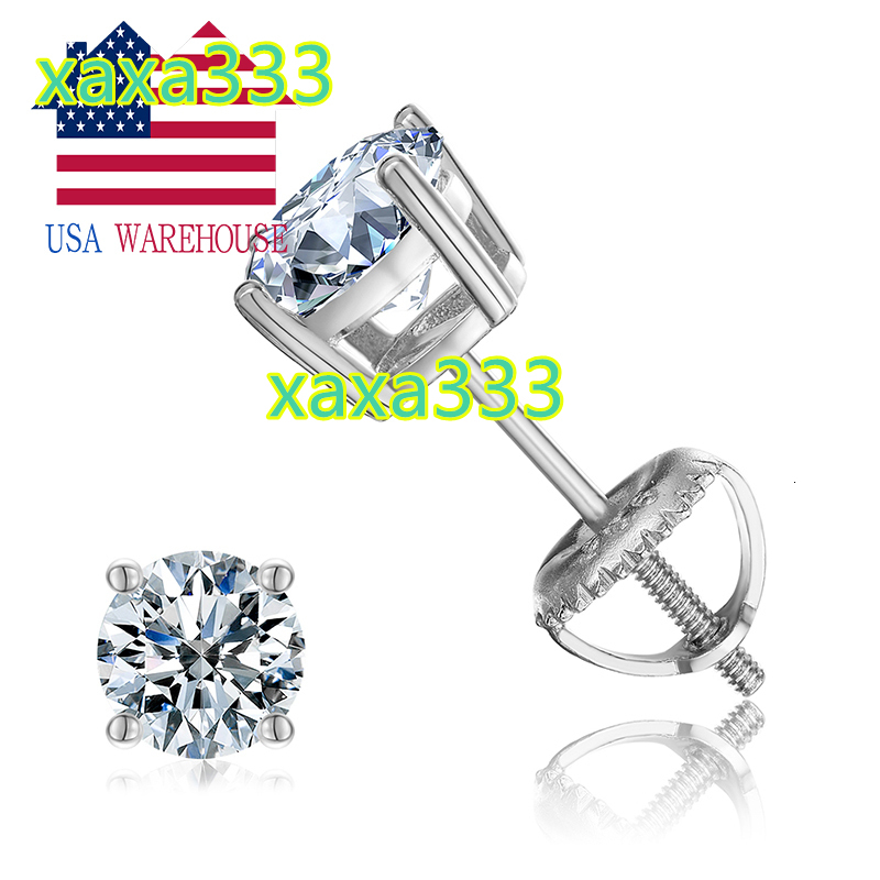 Drop Shipping USA Stock Women Men Jewelry White Gold 925 Sterling Silver 1ct 2ct VVS Moissanite Diamond Stud Earrings
