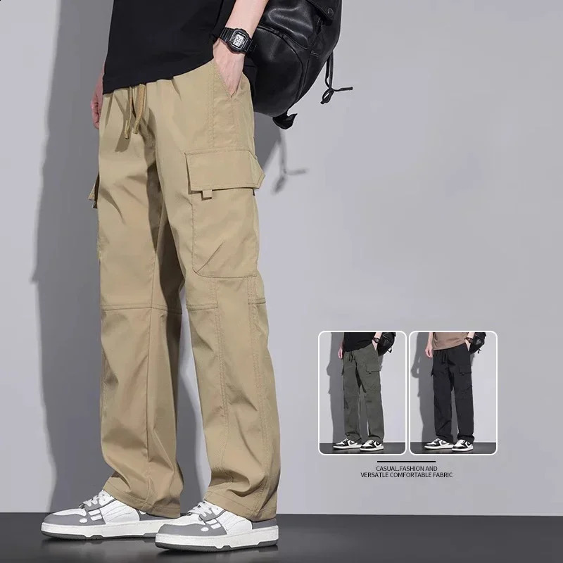 Mens American Style Vintage Cargo Pants Baggy Outdoor Sports Ripstop Trousers Multi Pockets Straight Leg Casual Pants Male 250527